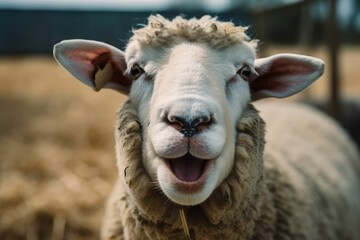 Obraz premium sunny sheep portrait close up super high quality, generative AI