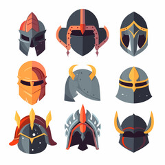 Medieval helmets. Ancient warrior knight ghead