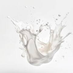 Milk drops and splashes isolated on white background. Generative AI