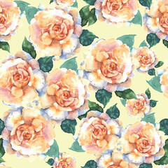 Watercolor roses on cream background.  Floral seamless pattern for fabric and wallpapers. 