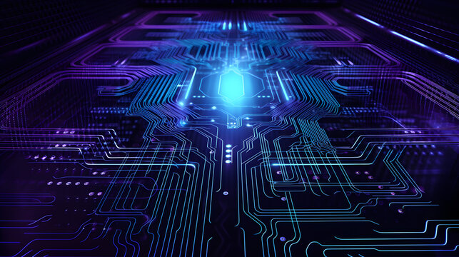 Cyber Grid Circuit Board Blue Magenta Technology Background. Cybersecurity Concept. Generative Ai.