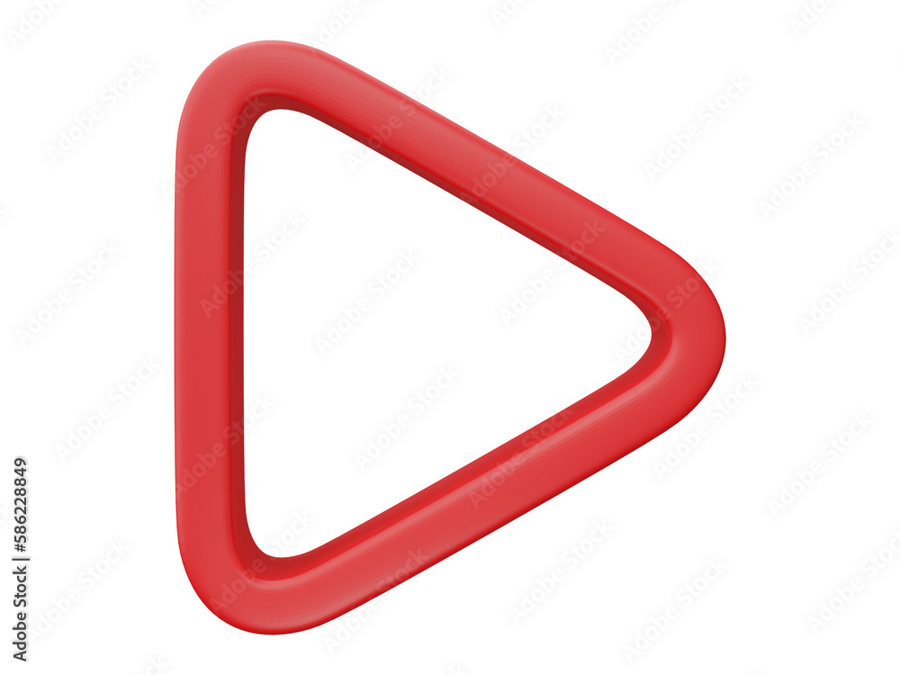 Poster 3d render. red play button isolated on transparent background. video media player