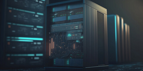 Server computer for big data storage and cloud computing technology. 3d illustration