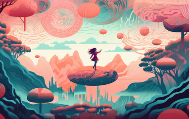 "Surreal Levitation: A Figure in a Dreamlike Landscape" (Generative AI)