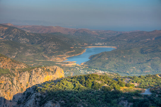 Panorama view of Cretan countryside with Aposelemis dam, Grecee
