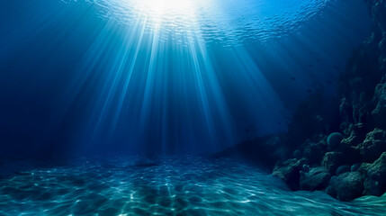 Fototapeta na wymiar Sea deep or ocean underwater with coral reef as a background. Generative AI