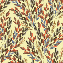Autumn seamless pattern with  leaves painting in watercolor.