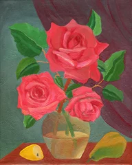 Foto op Canvas oil painting. roses flowers. illustration.   © Anna Ismagilova
