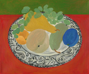 oil painting. fruits. decorative illustration. 