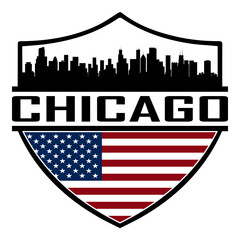 Chicago Illinois USA Skyline Silhouette Sunset Travel Souvenir Sticker Logo Badge Stamp Emblem Coat of Arms Vector Illustration SVG
