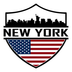 New York New York USA Skyline Silhouette Sunset Travel Souvenir Sticker Logo Badge Stamp Emblem Coat of Arms Vector Illustration SVG