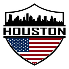 Houston Texas USA Skyline Silhouette Sunset Travel Souvenir Sticker Logo Badge Stamp Emblem Coat of Arms Vector Illustration SVG