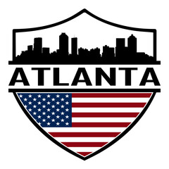 Atlanta Georgia USA Skyline Silhouette Sunset Travel Souvenir Sticker Logo Badge Stamp Emblem Coat of Arms Vector Illustration SVG