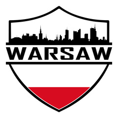 Warsaw Poland Skyline Silhouette Sunset Travel Souvenir Sticker Logo Badge Stamp Emblem Coat of Arms Vector Illustration SVG