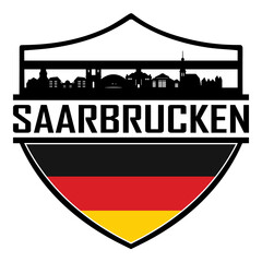 Saarbrucken Germany Skyline Silhouette Sunset Travel Souvenir Sticker Logo Badge Stamp Emblem Coat of Arms Vector Illustration SVG