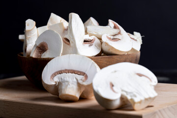 Sliced mushrooms on a board