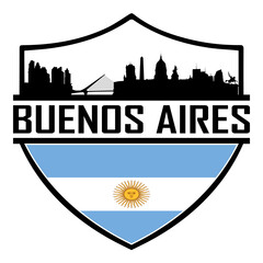 Buenos Aires Argentina Skyline Silhouette Sunset Travel Souvenir Sticker Logo Badge Stamp Emblem Coat of Arms Vector Illustration SVG