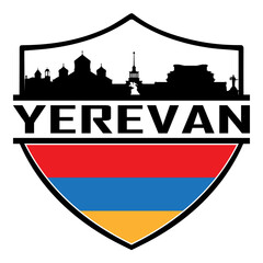 Yerevan Armenia Skyline Silhouette Sunset Travel Souvenir Sticker Logo Badge Stamp Emblem Coat of Arms Vector Illustration SVG