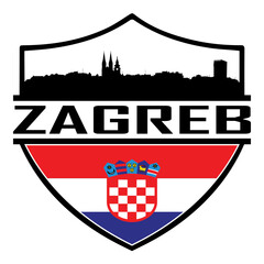 Zagreb Croatia Skyline Silhouette Sunset Travel Souvenir Sticker Logo Badge Stamp Emblem Coat of Arms Vector Illustration SVG
