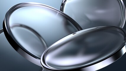 transparent blue set of lenses with metal Abstract delicate and atmospheric Elegant and Modern 3d rendering background material