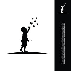Silhouette of a little boy playing with bubbles vector illustration design.Kids logo modern. Creative design