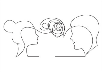 couple having problems and problems with each other.One continuous line drawing