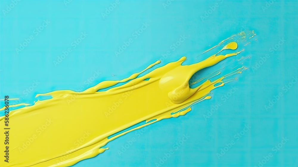 Wall mural Yellow paint on cyan background