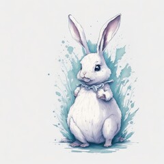 Obraz premium A painting of a bunny and a blue easter egg. Generative AI