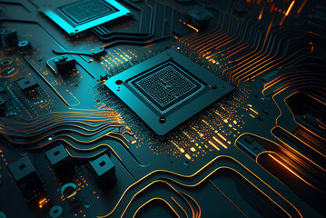 AI, Artificial Intelligence concept,3d rendering,conceptual Microchip, surface zoom in, macro, tech, computer, IT created with generative ai technology CPU central processor unit chipset 