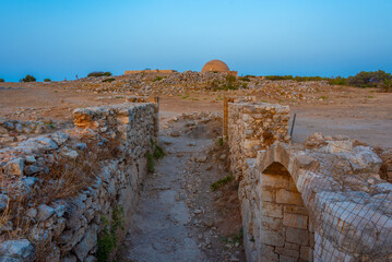 Sunset view of Venetian Fortezza Castle in Greek town Rethimno, Crete