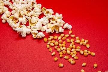 popcorn on a red