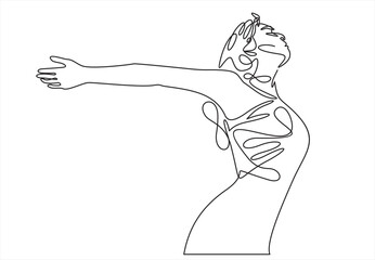 Continuous line art or One Line Drawing of a woman stretching arms is relaxing picture vector illustration