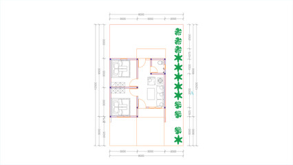 Simple dream house blueprint illustration, simple minimalist home layout blueprint vector