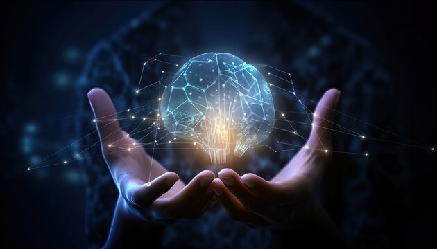 AI, Machine learning, big data network, Brain data creative in light bulb, Science and artificial intelligence technology, innovation for futuristic