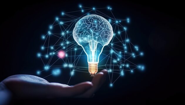 AI, Machine learning, big data network, Brain data creative in light bulb, Science and artificial intelligence technology, innovation for futuristic