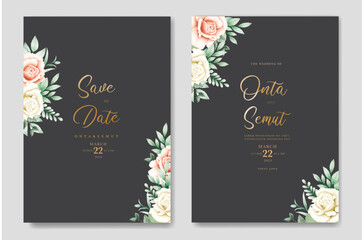 wedding invitation card with floral rose watercolor