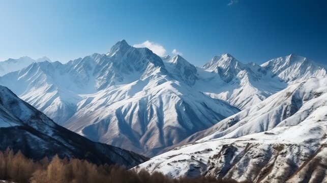 Magnificent mountains with snow-capped peaks - Generative AI