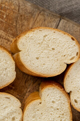 Sliced soft French baguette made of wheat flour