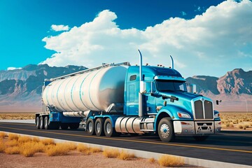 Fuel truck on the highway. Generative AI - obrazy, fototapety, plakaty