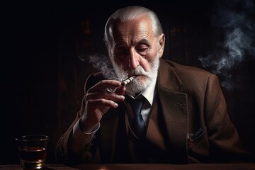 Old man with smoking cigar. Generative AI