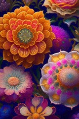 Creative composition of multicolored flowers