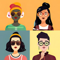 In style with diversity outfit and people. pretty cartoon avatar. Generative ai