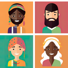 In style with diversity outfit and people. pretty cartoon avatar. Generative ai