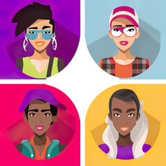 In style with diversity outfit and people. pretty cartoon avatar. Generative ai