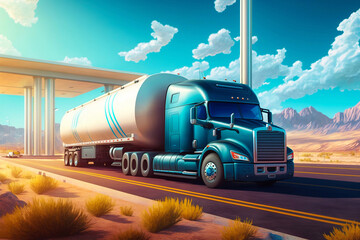 Tanker truck driving on the highway. Generative AI