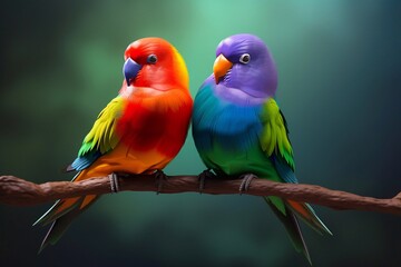 Naklejka na ściany i meble Two brightly colored parrots. Generative AI