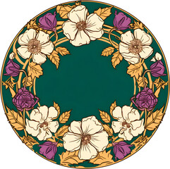 vintage items: label art nouveau - violet round. Generative AI