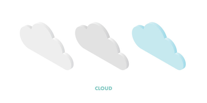 立体的な雲のイラストのセット - シンプルな雲やクラウドのイメージ