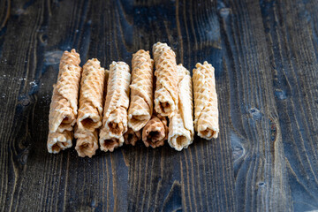 Waffle tubes on a wooden table