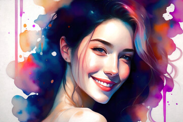 Obraz na płótnie Canvas Colorful portrait of a young woman. Generative AI